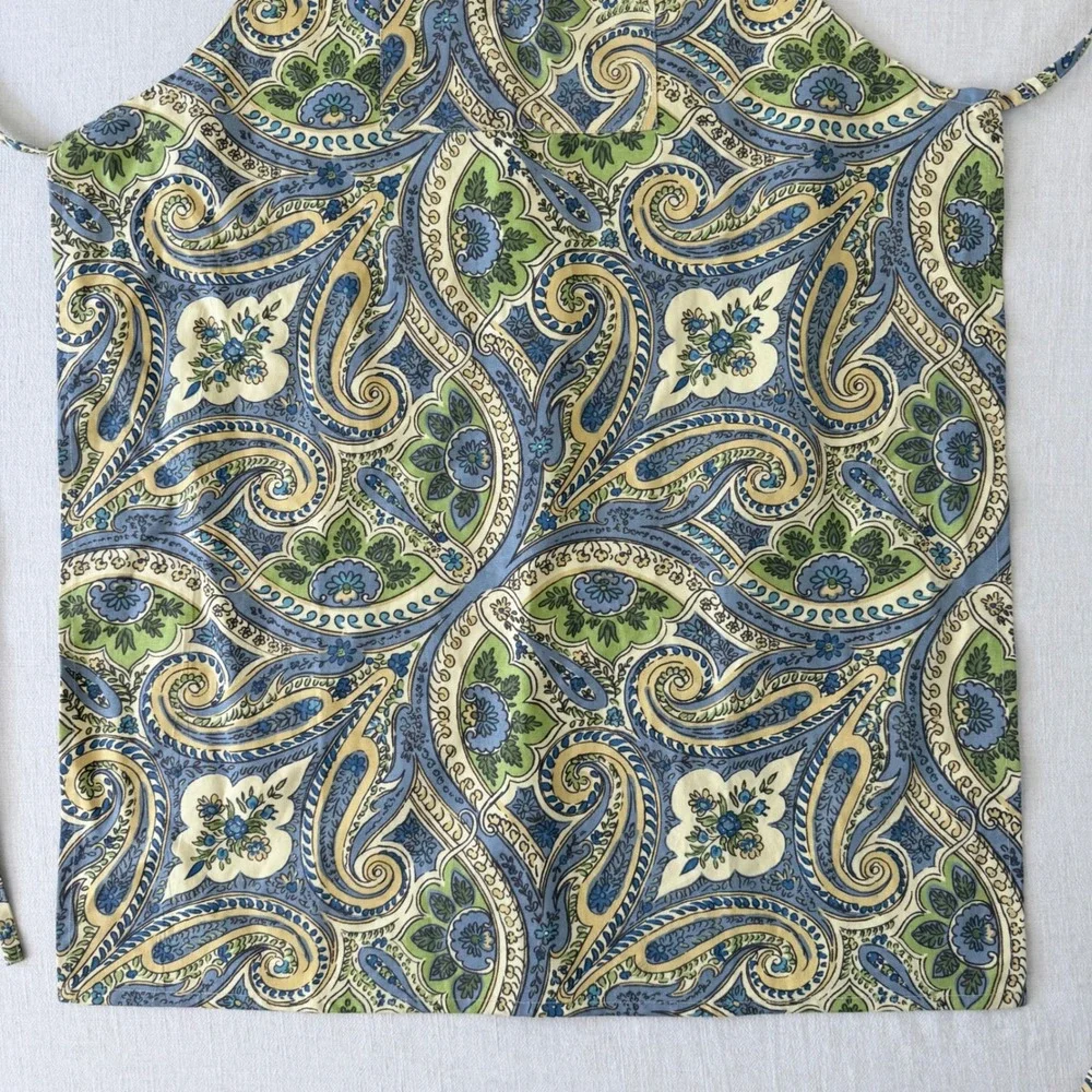 April Cornell Apron Womens One Size Blue Green Paisley Floral Cotton Kitchen